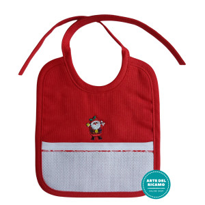 Babero Navidad para Bordar - Papa Noel con Bolsa con Campanas